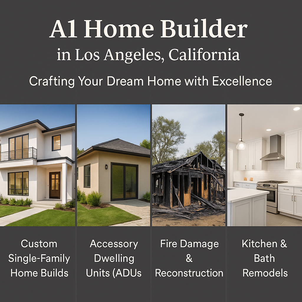 Modern custom home exterior built by A1 Home Builder in Los Angeles, showcasing expert craftsmanship and contemporary design