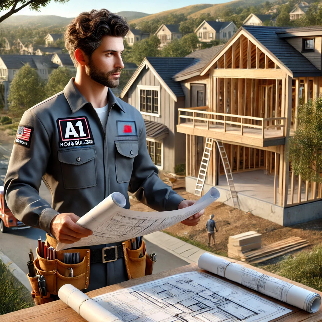 Construction site in Woodland Hills showing home framing and A1 Home Builder's expert craftsmanship